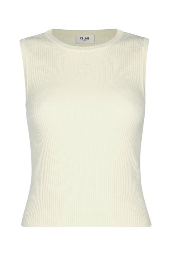 25FW 셀린느 슬리브리스 스트라이프 울 탑 RX03C861Z01OW OFF WHITE DOM - Celine
