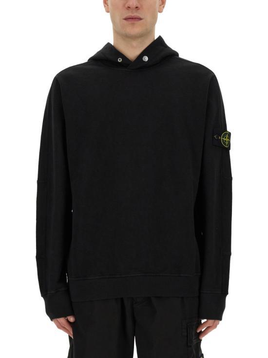 스톤 아일랜드 올드 트리트먼트 말파일 플리스 후드 티셔츠 801565860V0029 BLACK DOM - Stone Island