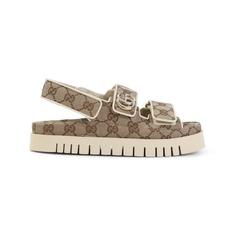 구찌 GG 슈프림 벨크로 스트랩 캔버스 샌들 816630FAD9F9753 BEIGE DARK BROWN DOM 썸네일 1