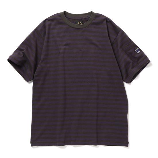 25SS 니들스 스트라이프 저지 크루넥 티셔츠 QV364 PURPLE CHARCOAL DOM - Needles