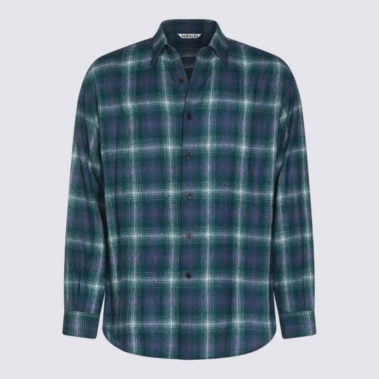 25FW 오라리 긴팔 셔츠 A25AS01WN FOREST GREEN X NAVY DOM - Auralee