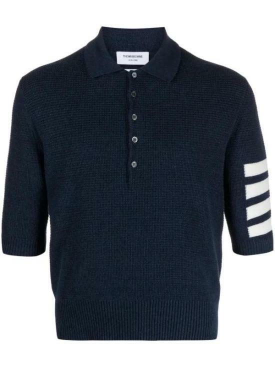 26SS 톰브라운 린넨 코튼 4바 릴렉스핏 폴로셔츠 MKP125AY6011420 NAVY DOM - Thom Browne