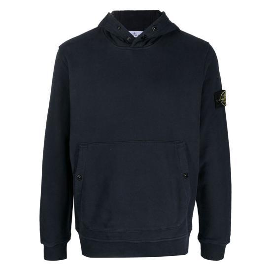 스톤 아일랜드 브러시드 코튼 플리스 스냅 후드 티셔츠 791561720V0020 NAVY BLUE DOM - Stone Island