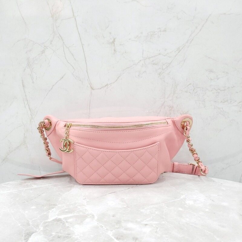 [럭스유] 샤넬 CC로고 램스킨 퀄팅 웨이스트 힙색 핑크 A57832 - Chanel