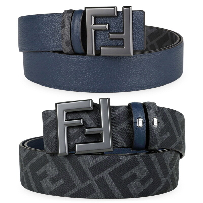 디몬트 펜디 남성 스퀘어 FF 버클 리버서블 벨트(블루/그레이) 7C0541 AQWH F1USL - Fendi