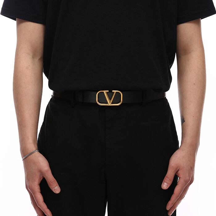 발렌티노 남성 브이 로고 금장 벨트 3Y2T0Q90ECU 0NO - Valentino Garavani
