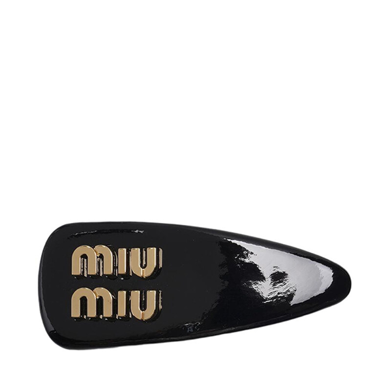 블랙 페이던트 로고 헤어클립 - Miu Miu