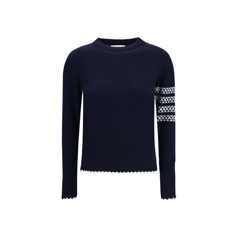 톰브라운 26SS 사선 완장 홀리데이 헥터 크루넥 니트 네이비 FKA514A Y1029 415 - Thom Browne