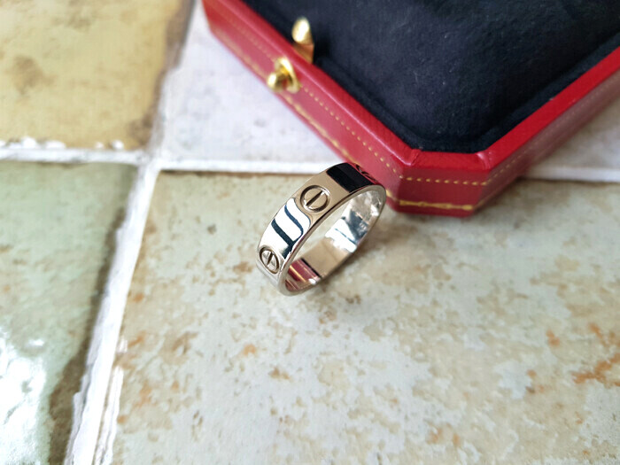 까르띠에 화이트골드 18K 러브링 러브 반지 55호 굵은링 클래식링 - Cartier