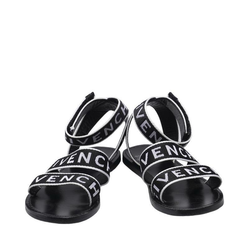 (200mm) 블랙 & 화이트 패브릭 로고 스트랩 키즈 샌들 - Givenchy