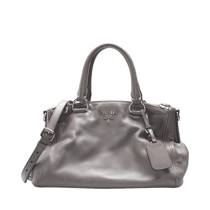 그레이 레더 로고 투웨이 은장 여성 토트백 BN2866 ZQE F0572 - Prada