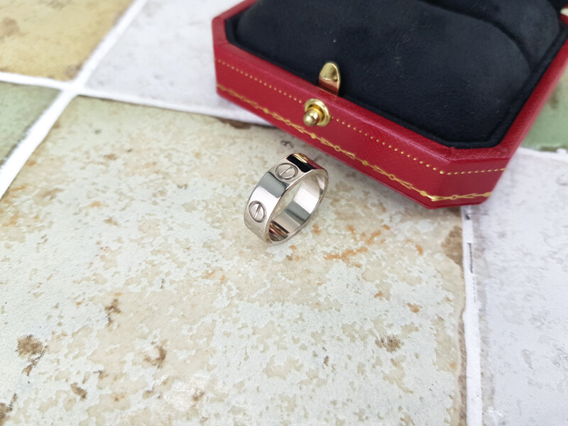 까르띠에 화이트골드 18K 러브링 러브 반지 48호 굵은링 클래식링 - Cartier
