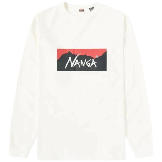 난가 긴팔 티셔츠 ECO HYBRID BOX LOGO L WHITE DOM - Nanga