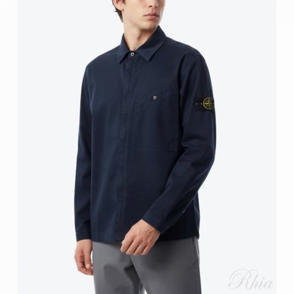 스톤아일랜드 1200006 스트레치 오가닉 코튼 새틴 오버셔츠 K2S15 S0012 V0020 - Stone Island
