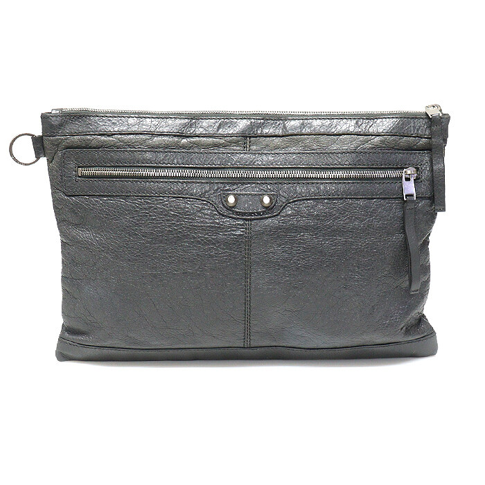 발렌시아가 그레이 램스킨 모터 클래식 클립 라지 클러치 / 273023 - Balenciaga