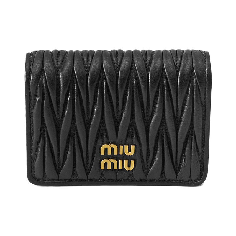 26SS 마틀라세 금장 로고 지퍼포켓 반지갑 블랙 5MV021 AFPP F0002 - Miu Miu
