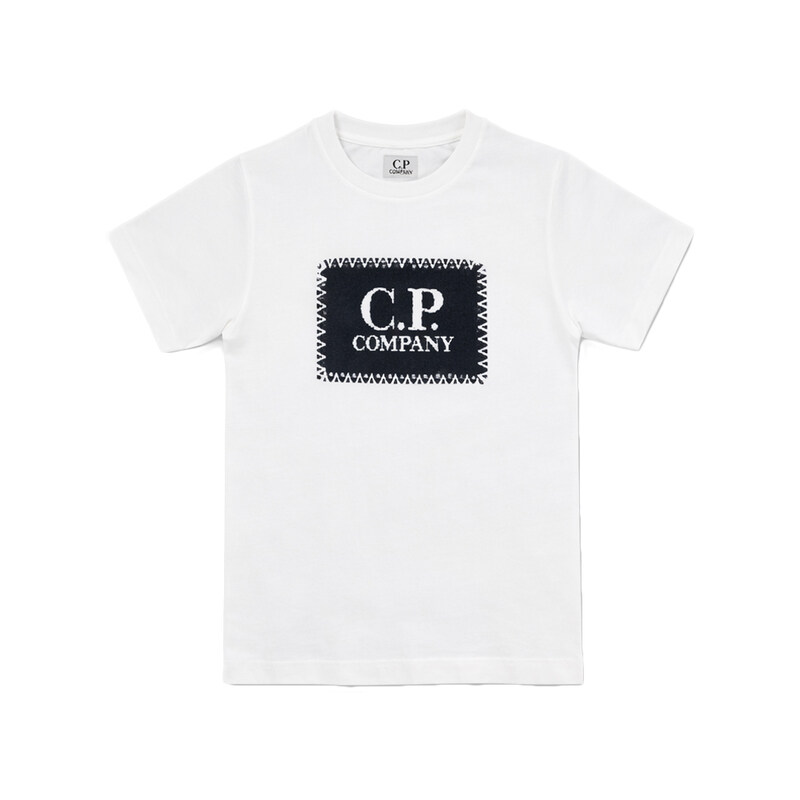 키즈 로고 라벨 프린팅 반팔 티셔츠 화이트 20CKTS013B 00LAA17 103 - CP company
