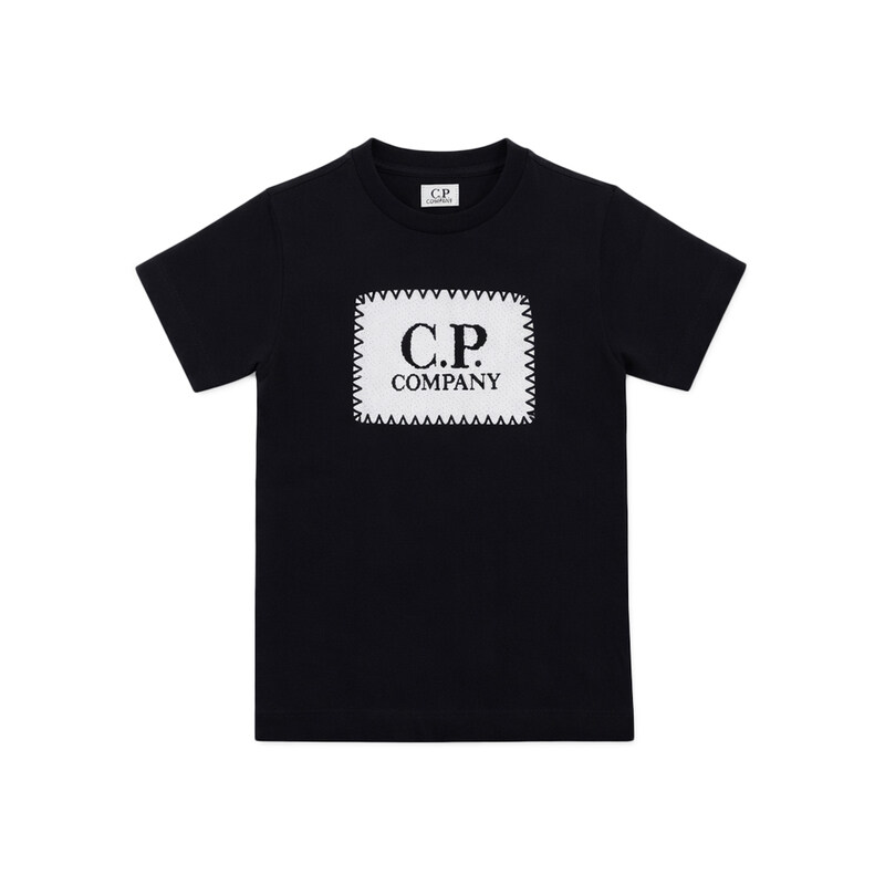 키즈 로고 라벨 프린팅 반팔 티셔츠 블랙 20CKTS013B 00LAA17 999 - CP company