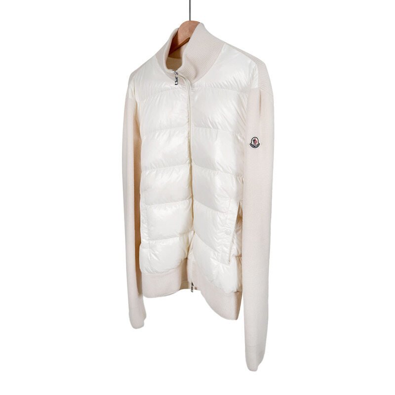 [XL] 몽클레어 남성 와펜 니트 집업 패딩 울 가디건 자켓 아이보리 - Moncler