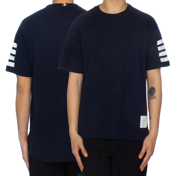 톰브라운 26SS 사선 반팔 티셔츠 네이비 MJS246A 07323 415 - Thom Browne