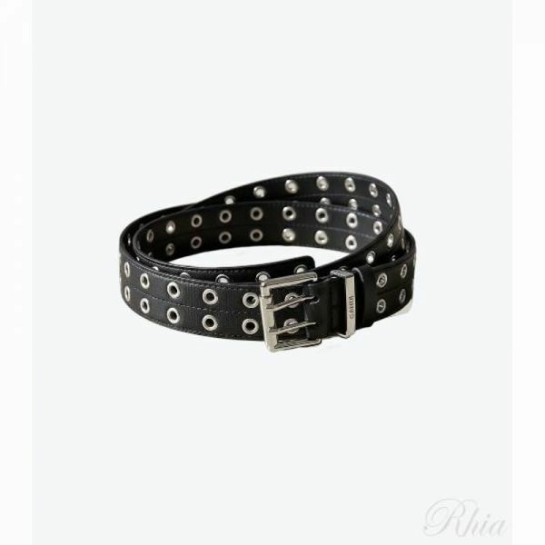 가니 26SS 블랙 더블 아일렛 벨트 A6586 099 - Ganni