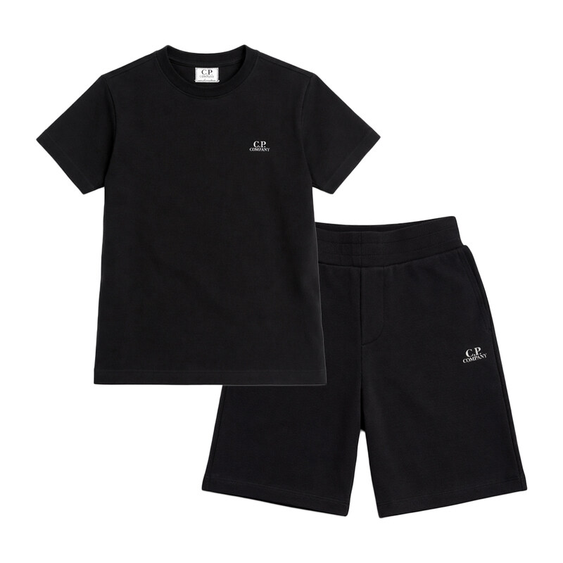 키즈 로고 프린트 하프 저지 셋업 블랙 20CKTA009B 00LAA17 999 - CP company