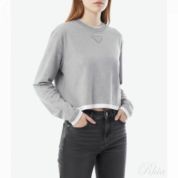 프라다 롱 슬리브 코튼 저지 티셔츠 34668 15ZG F0684 - Prada
