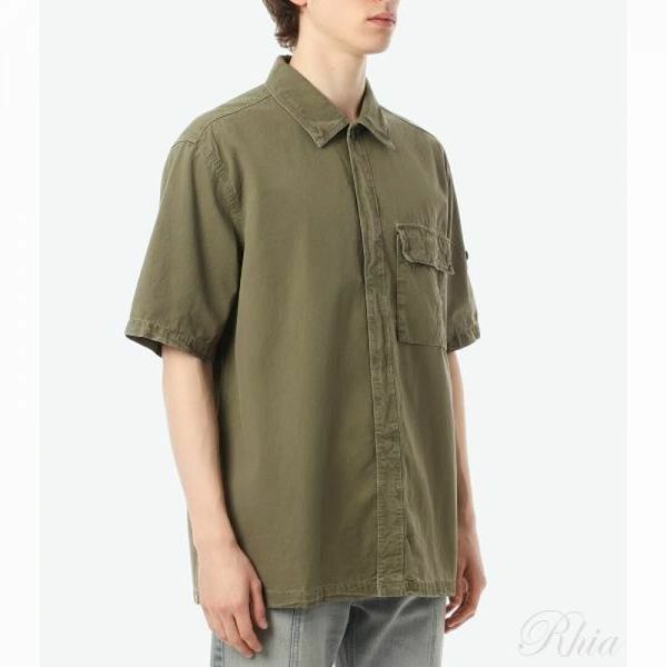 스톤아일랜드 26SS 1200031 브러쉬드 오가닉 코튼 캔버스 올드 이펙트 컴포트 핏 숏슬리브 셔츠 L1S15 S00WN V015G 에펙트 숏 슬리브 - Stone Island