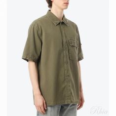 스톤아일랜드 26SS 1200031 브러쉬드 오가닉 코튼 캔버스 올드 이펙트 컴포트 핏 숏슬리브 셔츠 L1S15 S00WN V015G 에펙트 숏 슬리브 썸네일 1