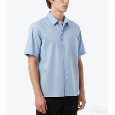 오라리 워시 핀스 타이프라이터 오픈 카라 하프 슬리브드 셔츠 라이트 블루 A25SS03TL 워시드 칼라 슬리브 썸네일 1