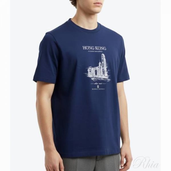 브루넬로 쿠치넬리 홍콩 프린트 반팔 티셔츠 M0B138458 C2443 - Brunello Cucinelli