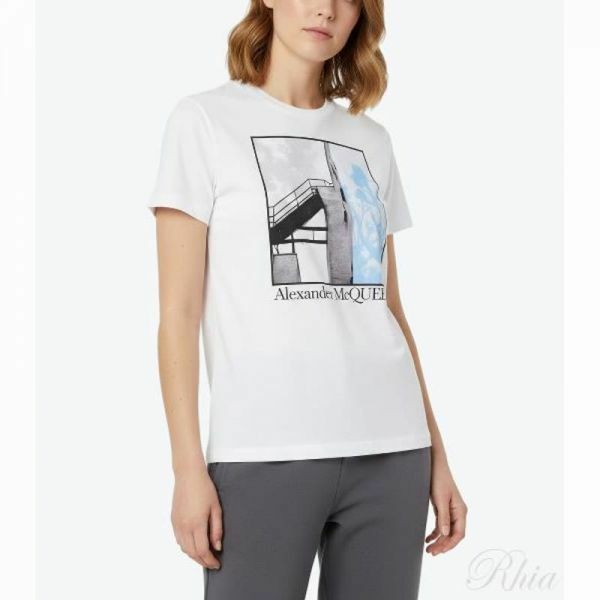 알렉산더 맥퀸 그래픽 반팔 티셔츠 794679 Q탭W 0973 - Alexander McQueen