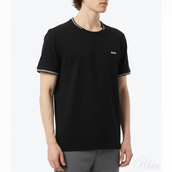휴고보스 26SS 스트라이프 로고 스트레치 코튼 티셔츠 50521245 001 반팔 - Hugo Boss
