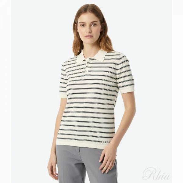 아페쎄 26SS 스트라이프 쇼츠 슬리브 PK 니트 COHLP H23473 TAT 반팔 - A.P.C.