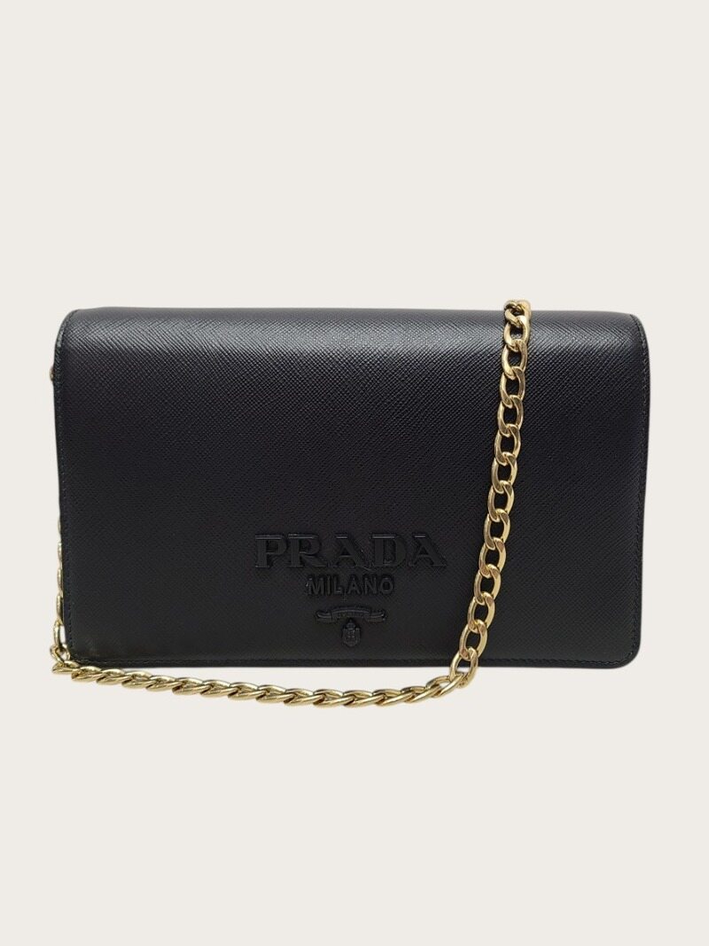 [중고명품/루이스잇] 프라다 블랙 사피아노 모노크롬 체인 크로스백 - Prada