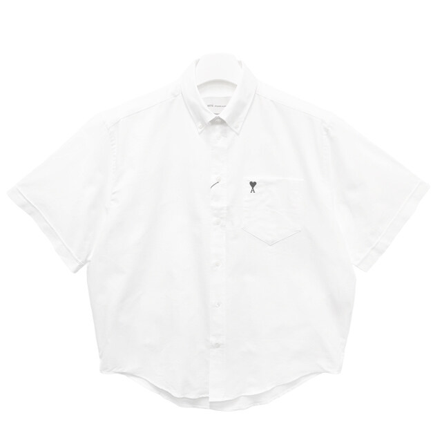 더팩토리 26SS 아미 하트 로고 옥스포드 박시 반팔 셔츠 / 내추럴 화이트 (HSH823 CO0031 168) - Ami