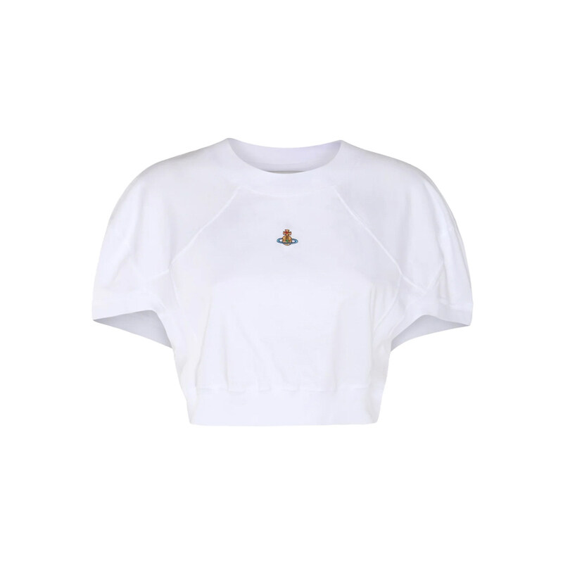 비비안웨스트우드 24SS 로고 자수 크롭 티셔츠 화이트 1G01000A J004A A401 - Vivienne Westwood