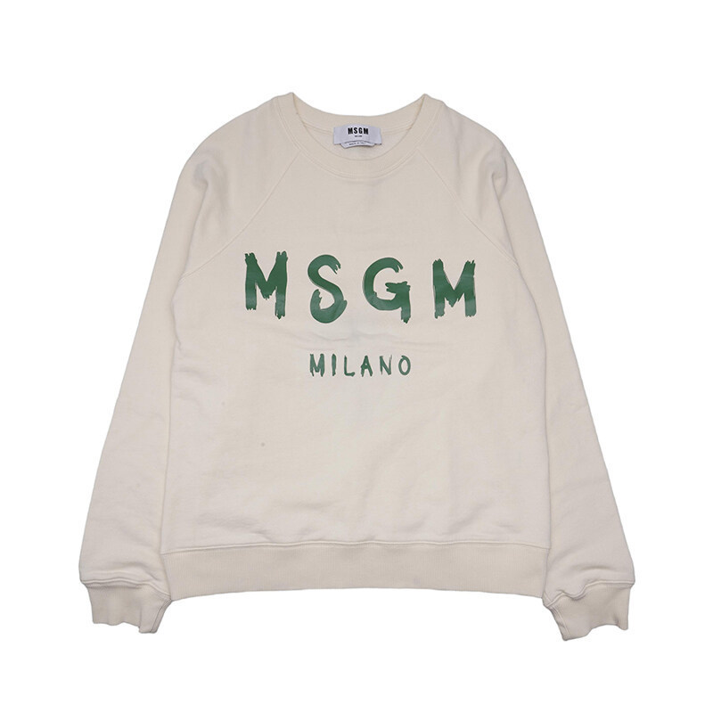 (55) 아이보리 & 그린 코튼 브러시드 로고 여성 맨투맨 3741MDM513 247799 02 - MSGM