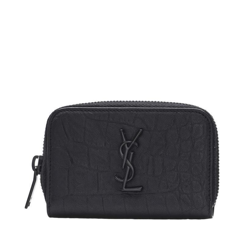 블랙 카프스킨 모노그램 흑장 지퍼 어라운드 여성 카드지갑 535411 - Saint Laurent