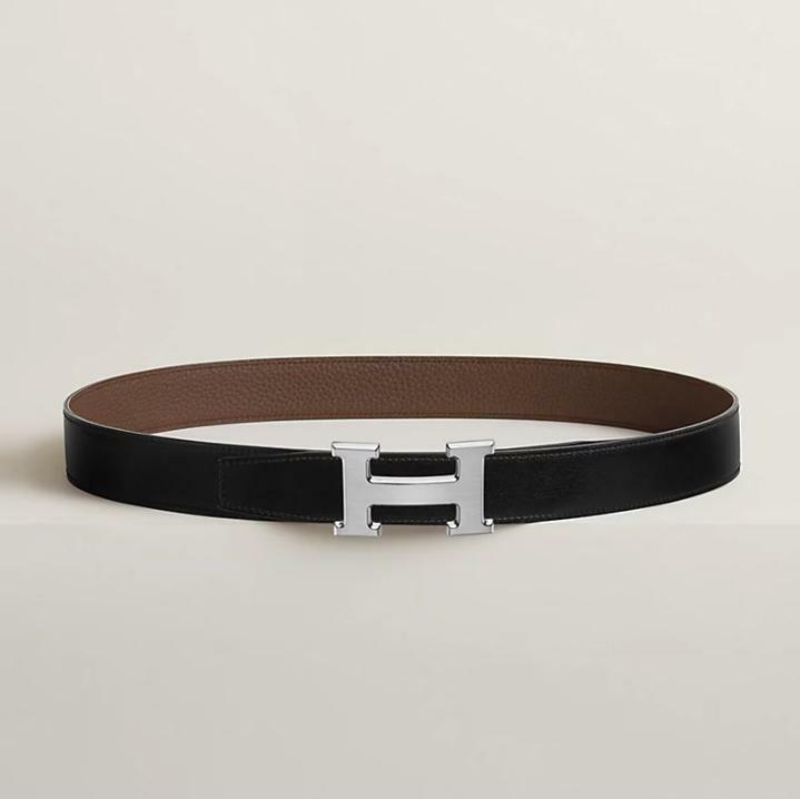 에르메스 H 버클 리버서블 양면 32mm 블랙 초코 은장 무광 100 남성 가죽 벨트 H064544CB86 - Hermes