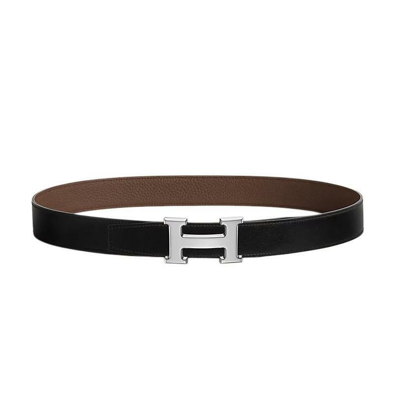 에르메스 H 버클 은장 유광 32mm 리버시블 남성 가죽 벨트 95 누아 쇼꼴라 H064544CK05 - Hermes