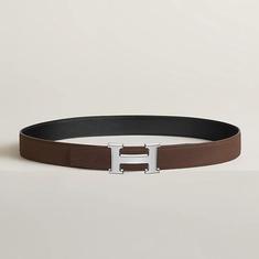 에르메스 H 버클 은장 유광 32mm 리버시블 남성 가죽 벨트 95 누아 쇼꼴라 H064544CK05 썸네일 1