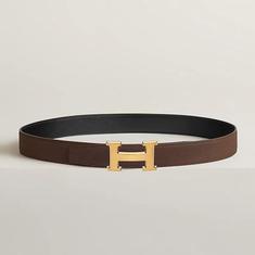 에르메스 H 버클 금장 무광 32mm 리버시블 남성 가죽 벨트 85 블랙 초코 H064544CM2M 썸네일 1