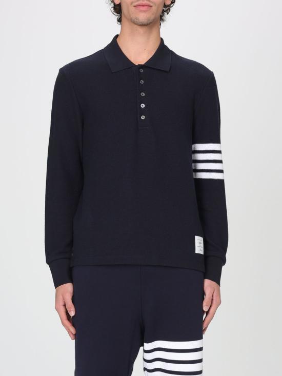 26SS 톰브라운 텍스쳐드 피케 4바 롱슬리브 폴로셔츠 MJP234A J0248 415 NAVY DOM - Thom Browne