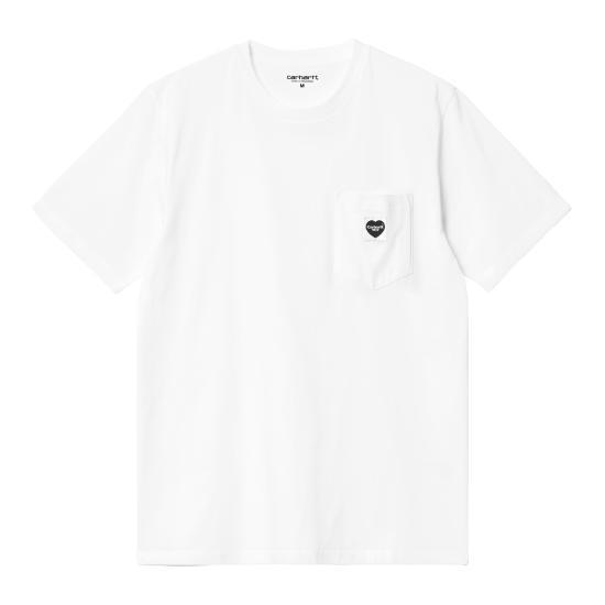 26SS 칼하트 WIP 포켓 하트 티셔츠 I032128 00AXX WHITE BLACK DOM - Carhartt