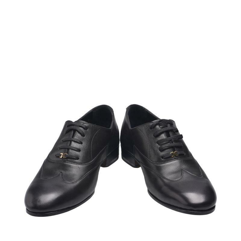 (235mm) 블랙 카프스킨 로고 레이스업 여성 로퍼 0663458 - Salvatore Ferragamo