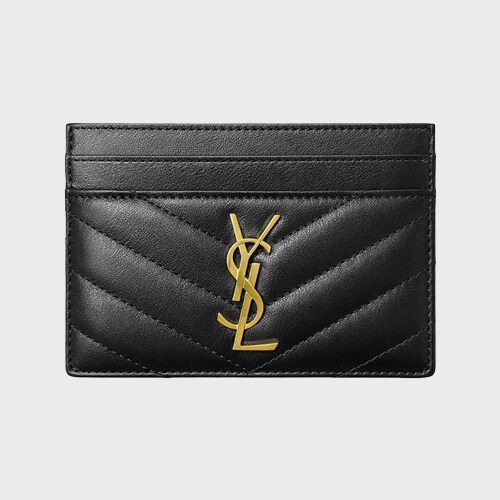 [생로랑] 금장로고 램스킨 카산드라 마틀라세 카드 지갑 블랙 지갑 423291 AAA44 1000 / THW - Saint Laurent