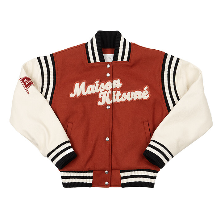 [로로모다] 메종키츠네 울 펠트 레더 여성 바시티 자켓 / LW02105WM0023-P669 - Maison Kitsune