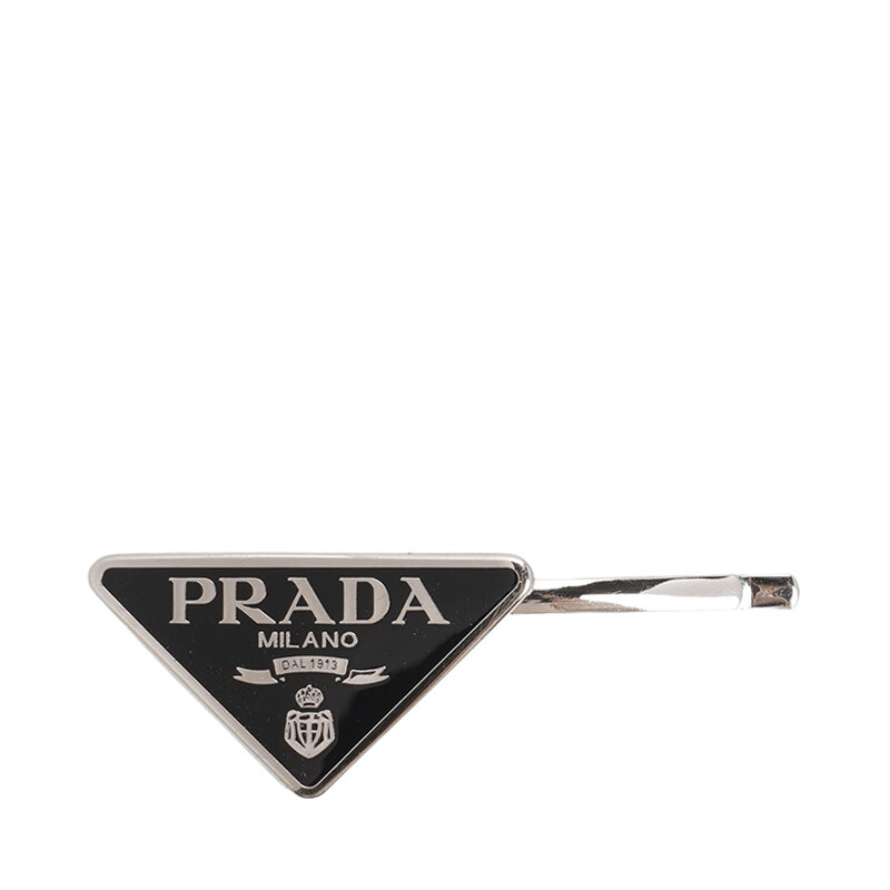 블랙 삼각 로고 헤어핀 - Prada