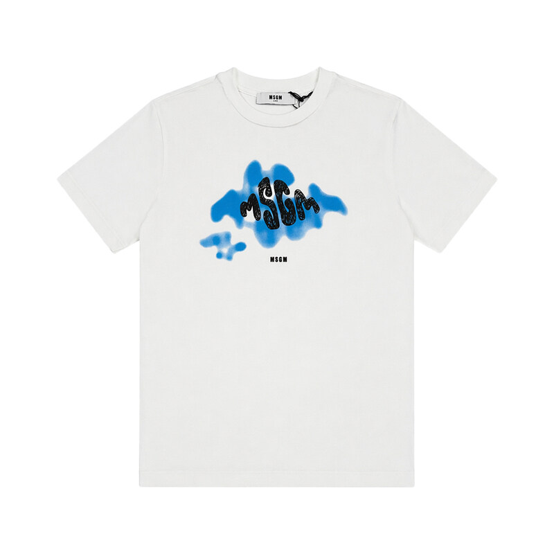 키즈 브러쉬드 그래픽 로고 티셔츠 화이트 S6MSJBTH195 001 - MSGM